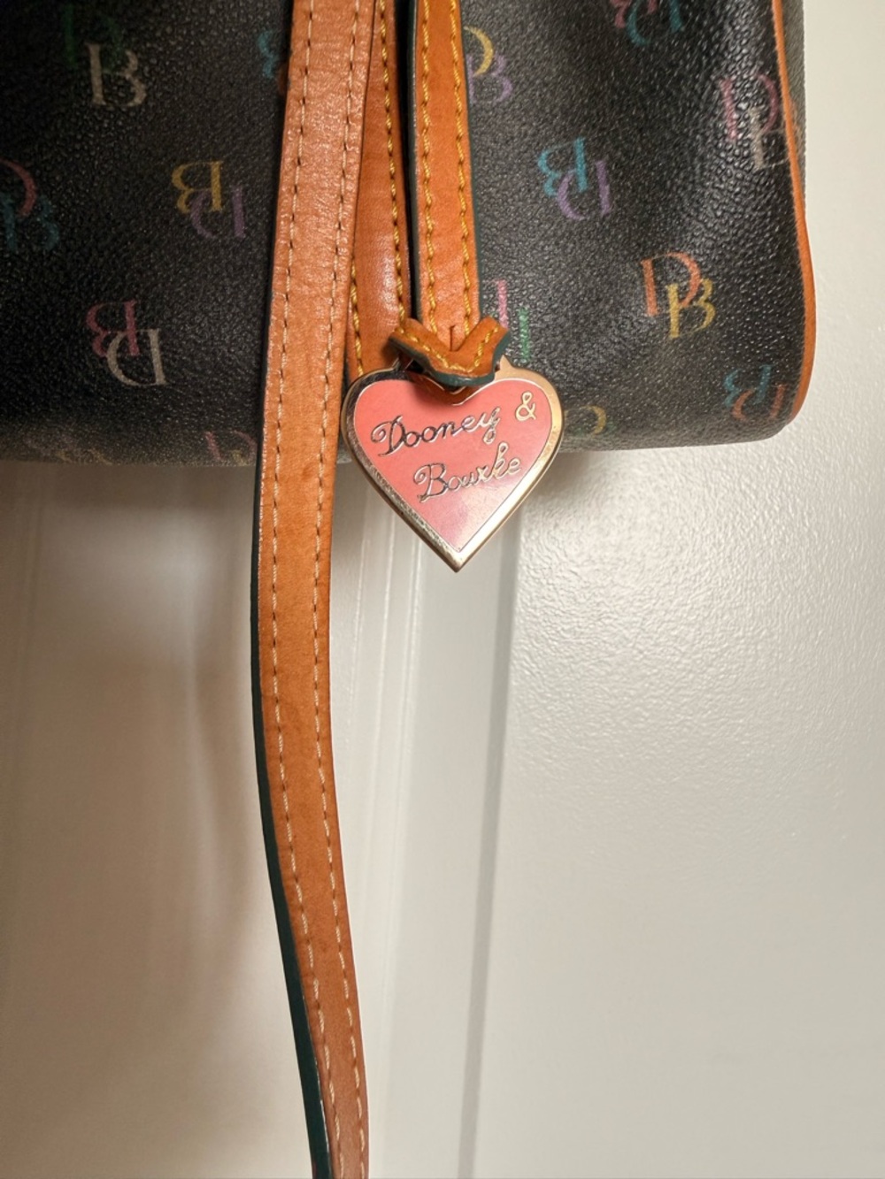 Dooney & Bourke Brown Multicolor DB Logo Shoulder Bag with Tan Trim - Picture 4 of 9